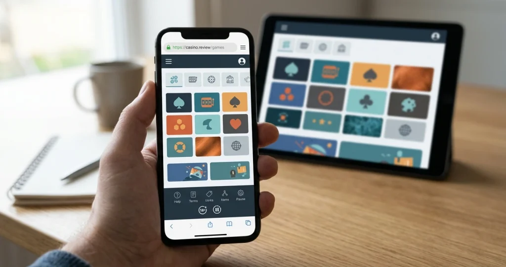 Responsive online casino concept displayed in a smartphone web browser